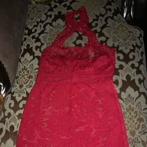 Red flower lace dress